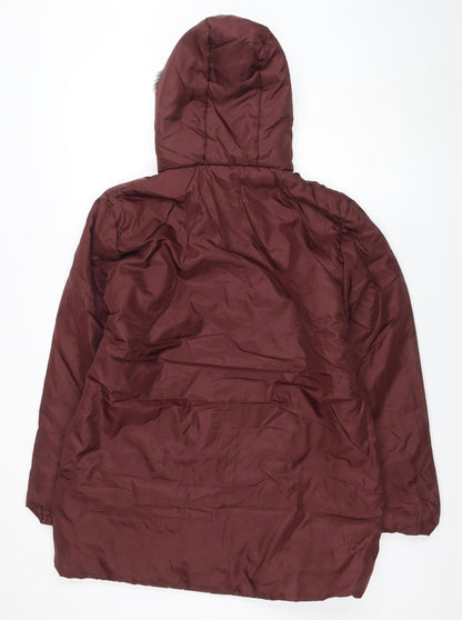 Anne de Lançay Women's Red Hooded Puffer Jacket M Faux Fur Trim