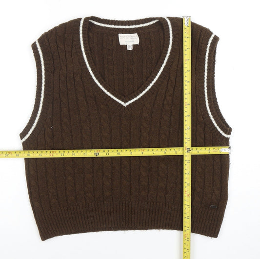 Pull&Bear Teen Brown Cable-Knit V-Neck Sleeveless Vest M