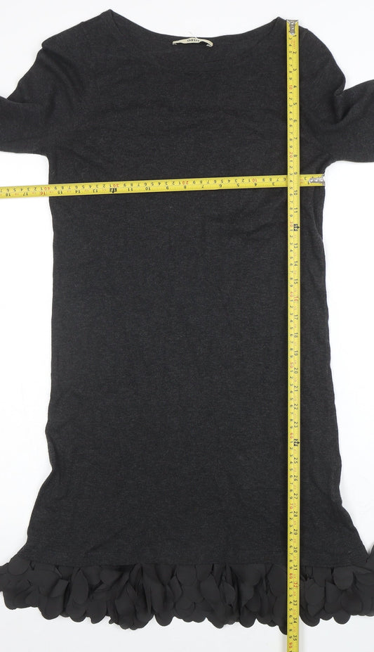 Oasis Women Black Knit Shift Dress Size S Long Sleeve Ruffle Hem