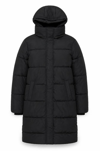 New Look Womens Black UK 10 Puffer Jacket Hooded Mid-Length Polyester Warm Winter Coat