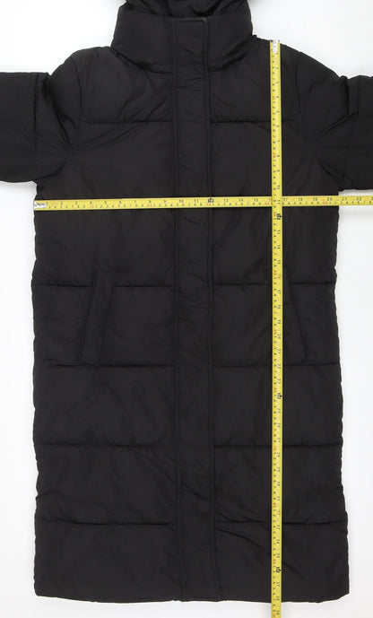 New Look Womens Black UK 10 Puffer Jacket Hooded Mid-Length Polyester Warm Winter Coat