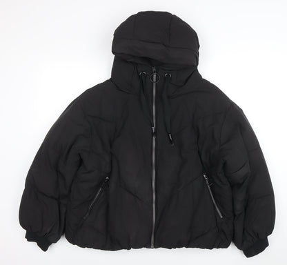 ZARA Womens Black Hooded Puffer Jacket Size 12 Winter Coat