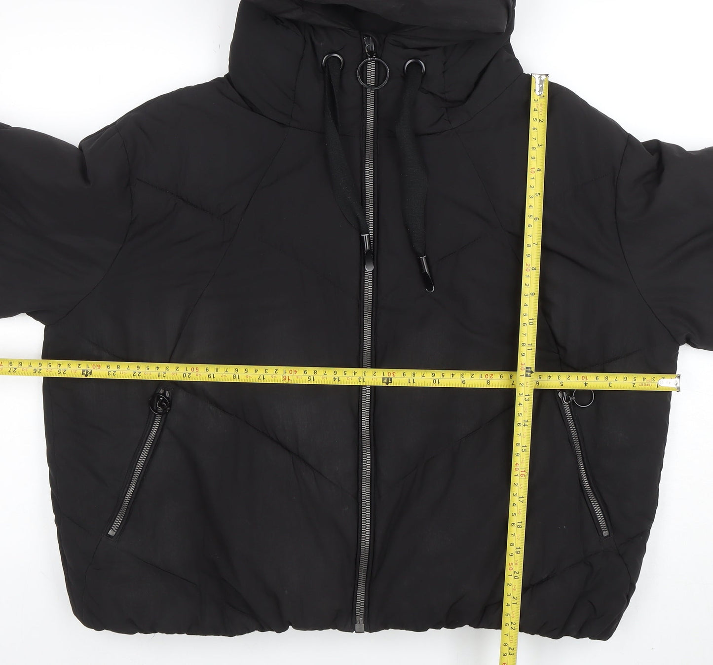 ZARA Womens Black Hooded Puffer Jacket Size 12 Winter Coat