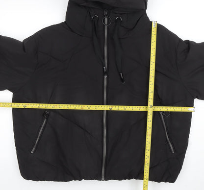 ZARA Womens Black Hooded Puffer Jacket Size 12 Winter Coat