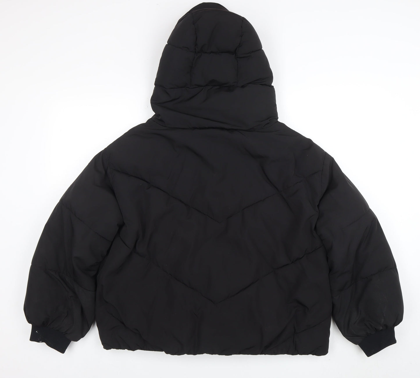 ZARA Womens Black Hooded Puffer Jacket Size 12 Winter Coat