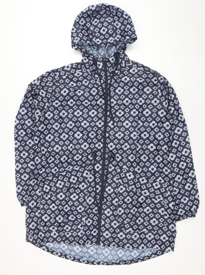 Rainydays Women Blue Floral Waterproof Lightweight Hooded Rain Coat M