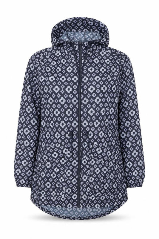 Rainydays Women Blue Floral Waterproof Lightweight Hooded Rain Coat M