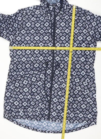 Rainydays Women Blue Floral Waterproof Lightweight Hooded Rain Coat M