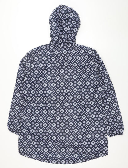 Rainydays Women Blue Floral Waterproof Lightweight Hooded Rain Coat M