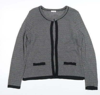 Anne Weyburn Women Black Striped Knit Cardigan Size 12 Classic Round Neck