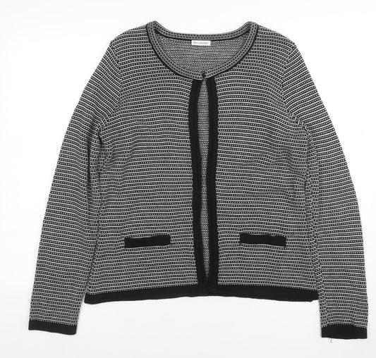 Anne Weyburn Women Black Striped Knit Cardigan Size 12 Classic Round Neck