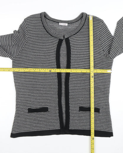Anne Weyburn Women Black Striped Knit Cardigan Size 12 Classic Round Neck