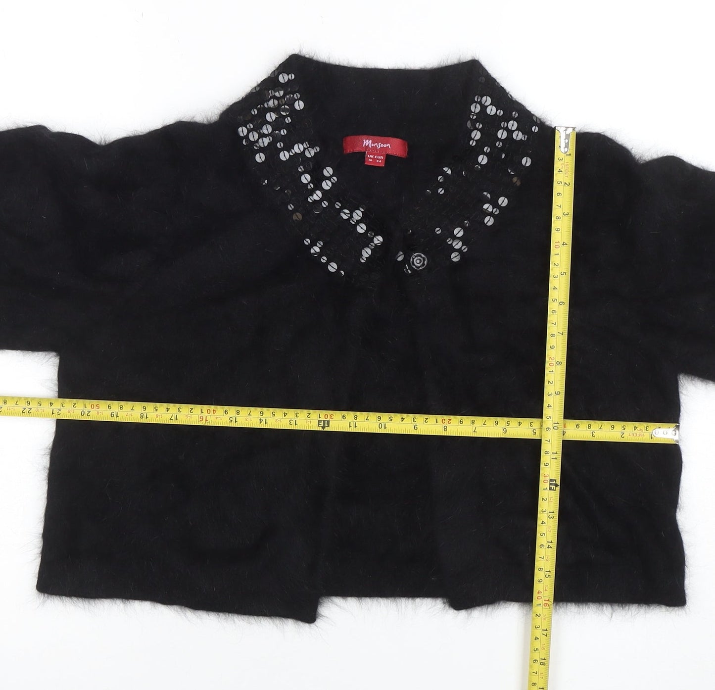 Morgan Women’s Black Sequin Angora 3/4 Sleeve Cardigan UK 16
