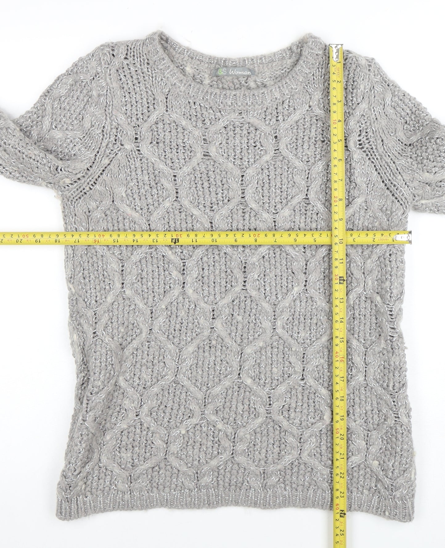 Marks and Spencer Women Grey Cable-Knit Jumper UK 10 Wool Blend