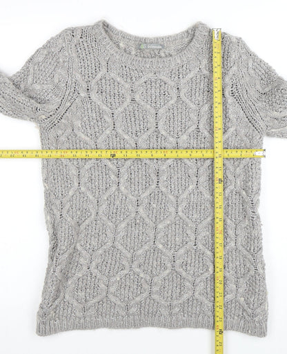 Marks and Spencer Women Grey Cable-Knit Jumper UK 10 Wool Blend