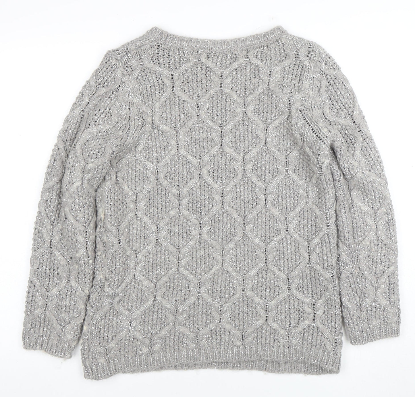 Marks and Spencer Women Grey Cable-Knit Jumper UK 10 Wool Blend