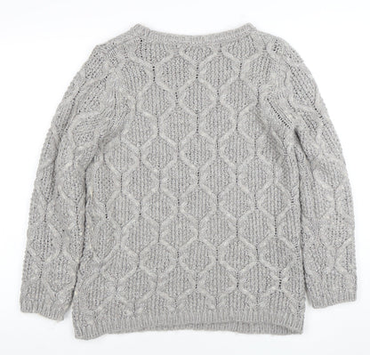 Marks and Spencer Women Grey Cable-Knit Jumper UK 10 Wool Blend
