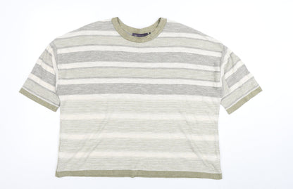Marks and Spencer Women Beige Striped Short Sleeve Cotton Blend T-Shirt Size 20