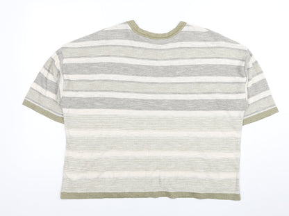 Marks and Spencer Women Beige Striped Short Sleeve Cotton Blend T-Shirt Size 20