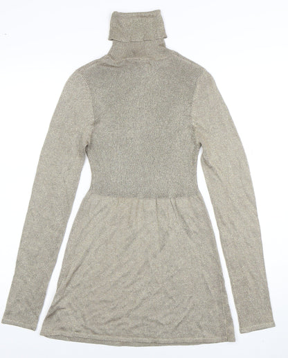 ZARA Women's Gold Knit Roll Neck Fit & Flare Dress Size 12