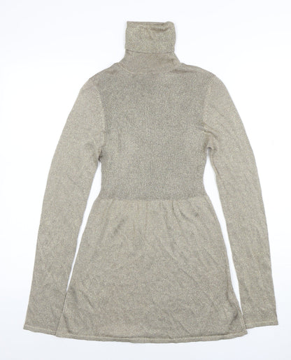 ZARA Women's Gold Knit Roll Neck Fit & Flare Dress Size 12