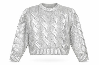 H&M Divided Women Silver Cable-Knit Metallic Pullover Jumper Size M