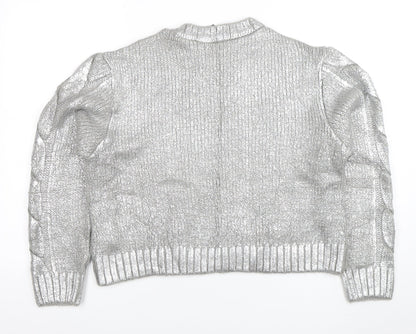 H&M Divided Women Silver Cable-Knit Metallic Pullover Jumper Size M
