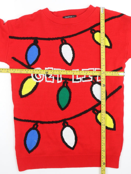 boohoo Men Red Christmas Graphic Knit Jumper Size S