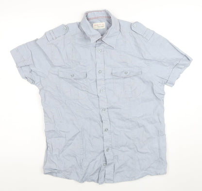 Jack & Jones Men's Blue Linen Short Sleeve Button-Up Shirt Size M