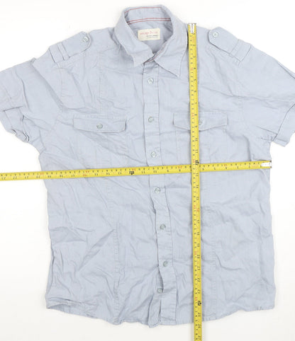 Jack & Jones Men's Blue Linen Short Sleeve Button-Up Shirt Size M