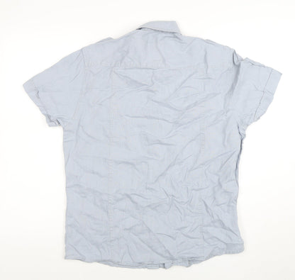 Jack & Jones Men's Blue Linen Short Sleeve Button-Up Shirt Size M