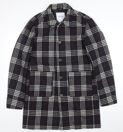 Jack & Jones Unisex Black Checked Long Overcoat L Polyester