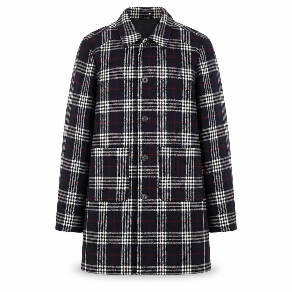 Jack & Jones Unisex Black Checked Long Overcoat L Polyester