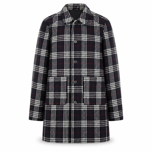 Jack & Jones Unisex Black Checked Long Overcoat L Polyester