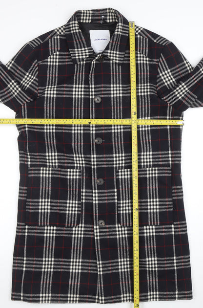 Jack & Jones Unisex Black Checked Long Overcoat L Polyester