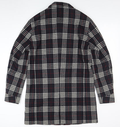 Jack & Jones Unisex Black Checked Long Overcoat L Polyester