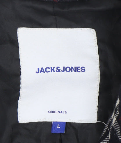 Jack & Jones Unisex Black Checked Long Overcoat L Polyester