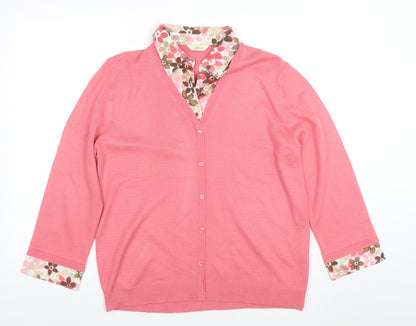 Classics Women Pink V-Neck 3/4 Sleeve Cardigan Size 16