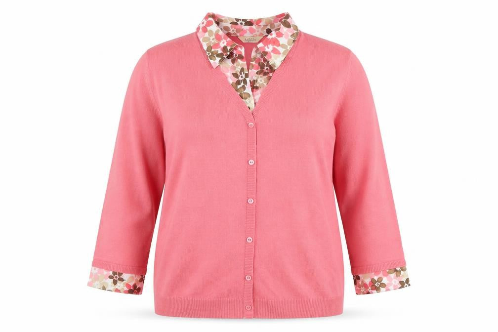 Classics Women Pink V-Neck 3/4 Sleeve Cardigan Size 16