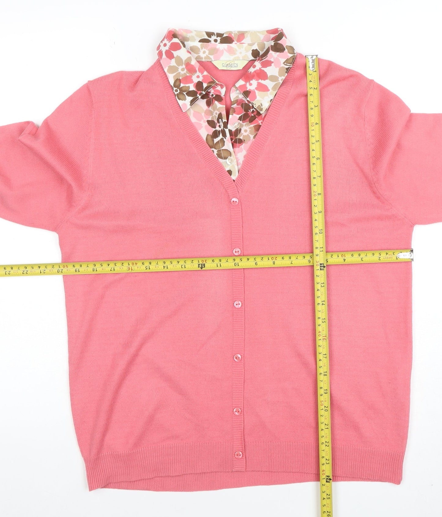 Classics Women Pink V-Neck 3/4 Sleeve Cardigan Size 16
