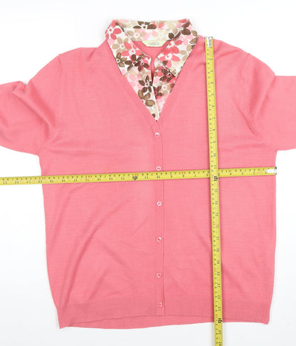 Classics Women Pink V-Neck 3/4 Sleeve Cardigan Size 16