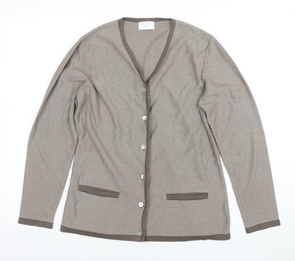 Cotswold Collections Women Beige Striped Cotton Cardigan Size S