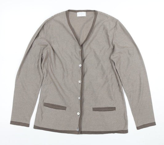 Cotswold Collections Women Beige Striped Cotton Cardigan Size S