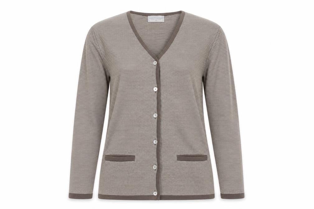 Cotswold Collections Women Beige Striped Cotton Cardigan Size S