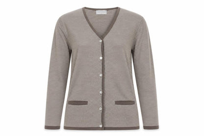 Cotswold Collections Women Beige Striped Cotton Cardigan Size S