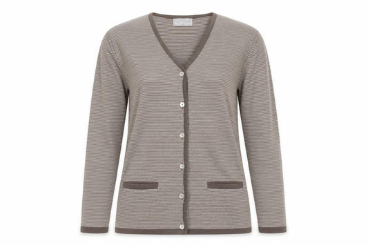 Cotswold Collections Women Beige Striped Cotton Cardigan Size S