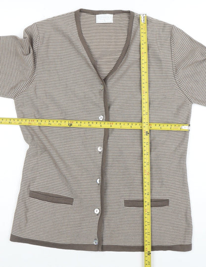 Cotswold Collections Women Beige Striped Cotton Cardigan Size S