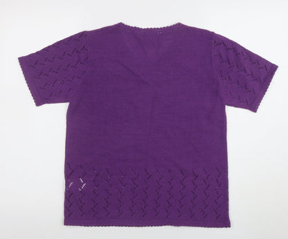 Damart Women’s Purple Embroidered Knit Short Sleeve Blouse Size S