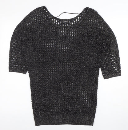 Express Womens Black Metallic Knit Boat Neck 3/4 Sleeve Blouse M