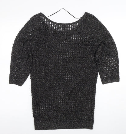 Express Womens Black Metallic Knit Boat Neck 3/4 Sleeve Blouse M